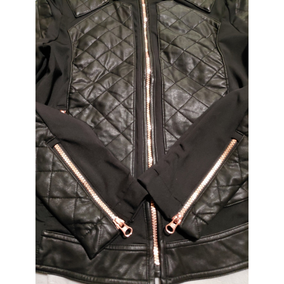 Victoria Secret Sport Womens Size XS Black Quilted Faux Leather Moto Jacket - Picture 7 of 12